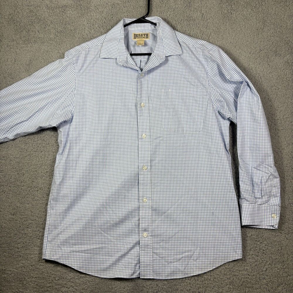 Duluth Trading Co Classic Blue Checkered Button-Down Shirt Cotton Casual Men's L